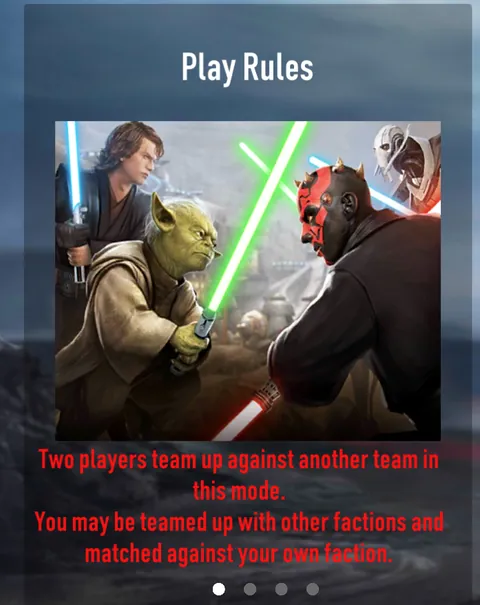 Play Rules screen: two players team up against another team