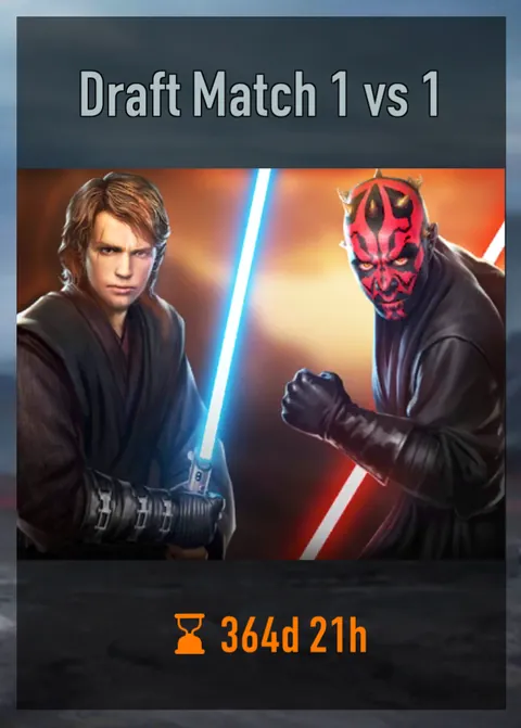 The Draft Match 1 vs 1 mode card with Anakin Skywalker and Darth Maul