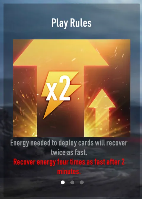 Play Rules: energy needed to deploy cards will recover twice as fast, and four times as fast after 2 minutes