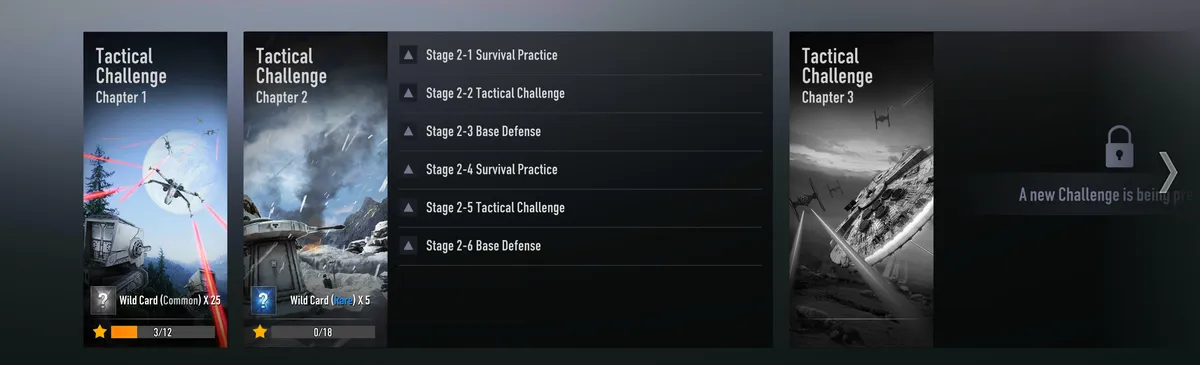 Tactical Challenge chapters 1 to 3 with stages and Wild Card rewards