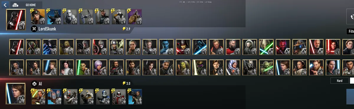 Field Training setup screen with your deck, every leader to choose from for the AI, and difficulty settings
